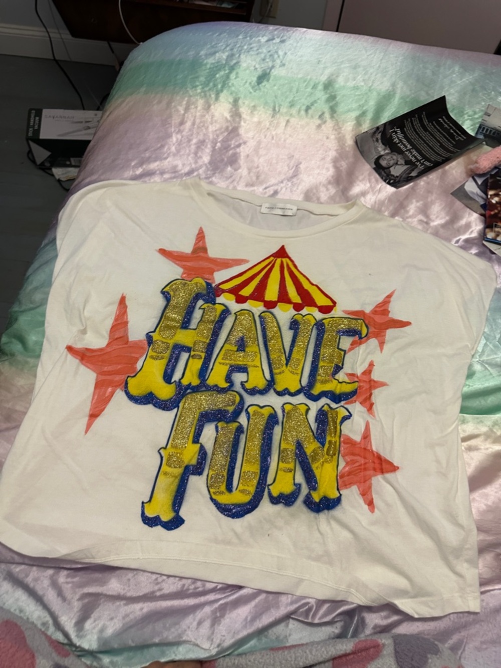 Faith Connexion White Graphic 'HAVE FUN' Tee with Yellow & Blue